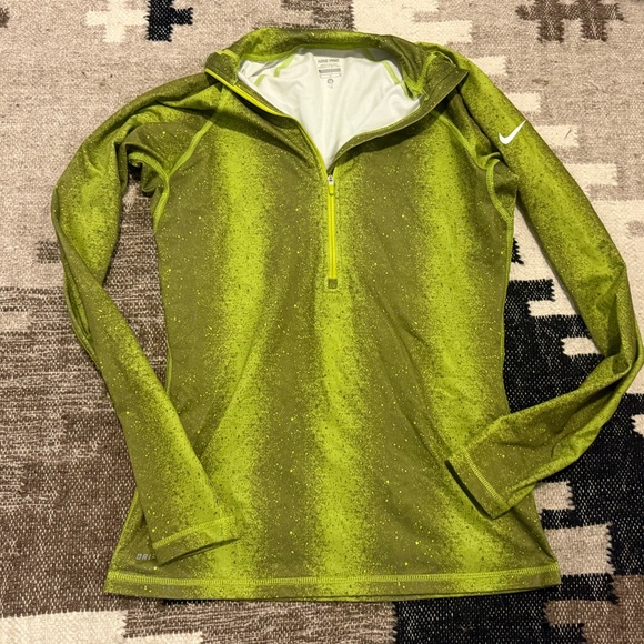 Nike Pro Lime Green Athletic Quarter Zip Top - Picture 1 of 3